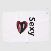 Round Pop Art Pillow Red Polka Dot Lips with Golfhandtuch (Horizontal)