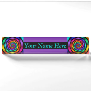 Round Psychedelic Colorful Modern Fraktal Art Name Namensplakette