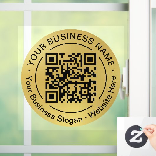 Round QR Code Circle Business Name Gold Hintergrun Fensteraufkleber (Zuhause)