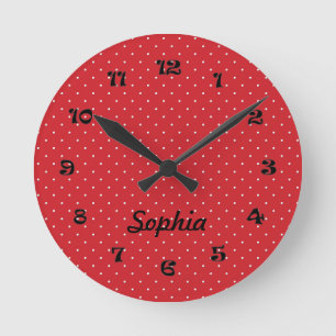 Round Red and White Polka Dot Clock Runde Wanduhr