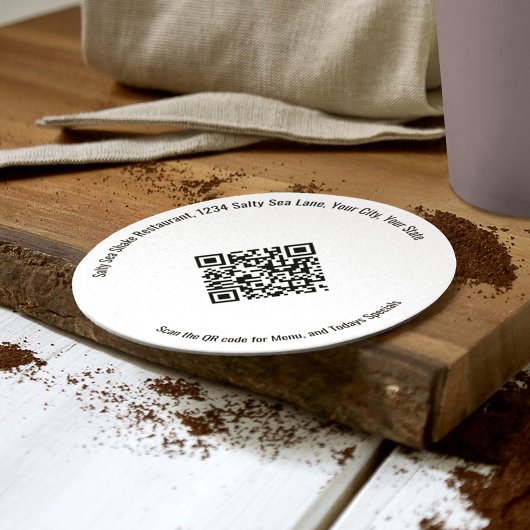 Round Restaurant QR Code Menu and Specials Runder Pappuntersetzer
