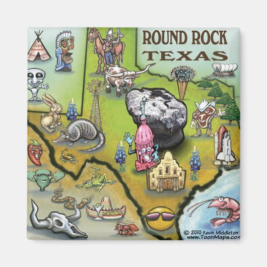 Round Rock Texas Cartoon Map Magnet (Vorne)