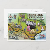 Round Rock Texas Cartoon Map Postkarte (Vorne/Hinten)