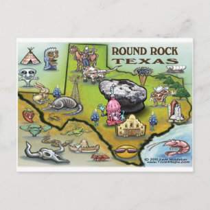 Round Rock Texas Cartoon Map Postkarte