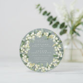 Round Seafoam Snowberry+Eucalyptus Wreath Wedding Einladung (Stehend Vorderseite)
