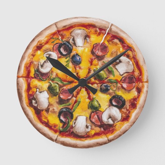 Round Shape Pizza Runde Wanduhr (Vorderseite)