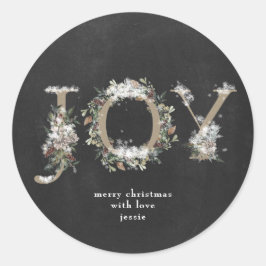 Round Sticker Christmas JOY Chalk Holiday Florals