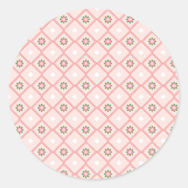 Round sticker design featuring pink and white 