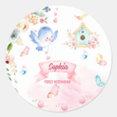 round sticker first birthday party butterfly garde (Vorderseite)
