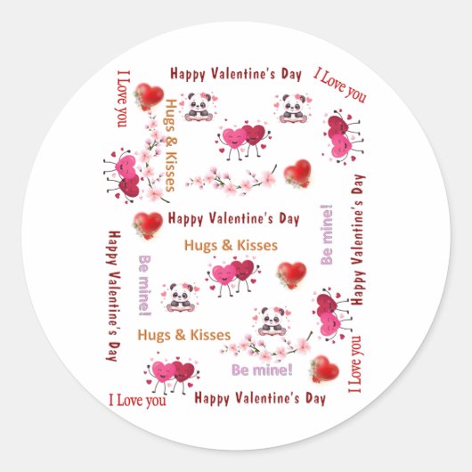 Round Stickers Cat Be My Valentine Love  (Vorderseite)