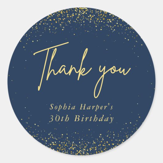 Round Stickers Navy Gold Confetti Thank You (Vorderseite)