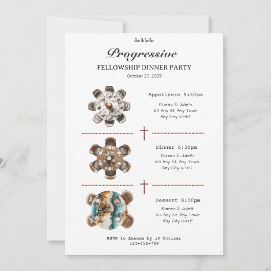 Round Table Progressive Dinner Invitation Einladung (Vorderseite)