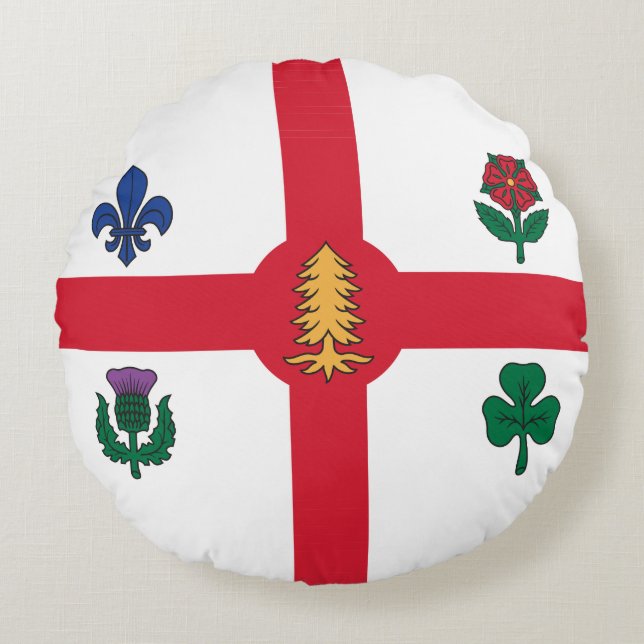 Round Throw Pillow with flag of Montreal, Canada Rundes Kissen (Vorderseite)