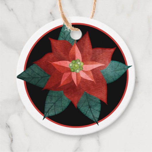 Round Traditional Red Poinsettia Weihnachtsgeschen Geschenkanhänger (Vorderseite)