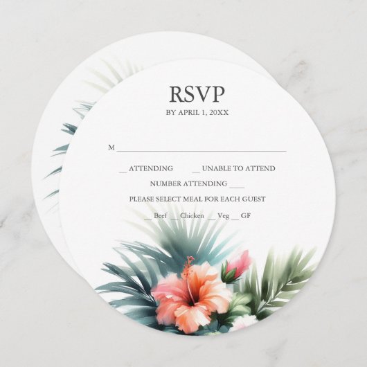 Round Tropical RSVP Card Stackable Invitations  Einladung (Vorne/Hinten)