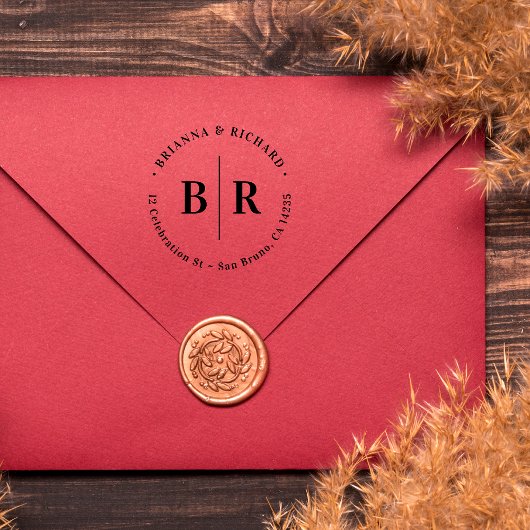 Round Typografy & Wedding Initials Rücksendeadress Gummistempel