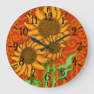Round Wall Clock/Sunflower Trio Große Wanduhr