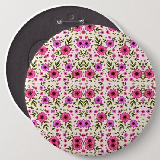 Round wall clock with a vibrant floral design button (Vorne & Hinten)