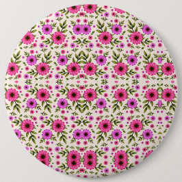Round wall clock with a vibrant floral design button