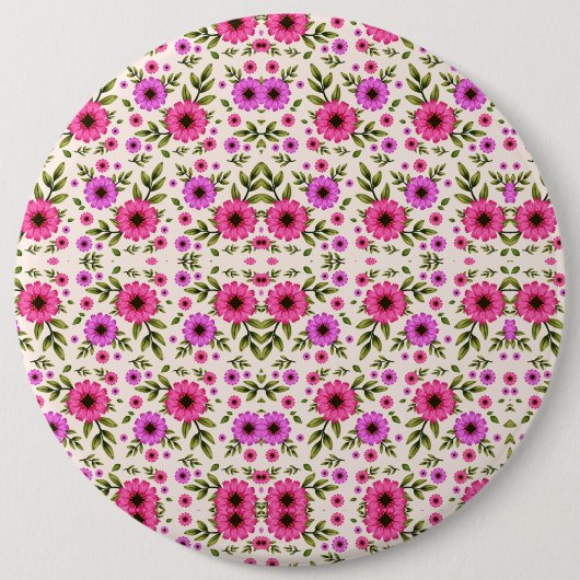 Round wall clock with a vibrant floral design button (Vorderseite)