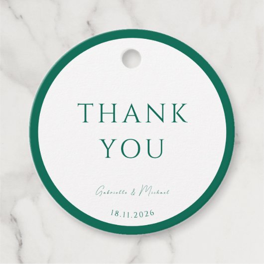 Round White und Emerald Green Vielen Dank Geschenkanhänger (Vorderseite)
