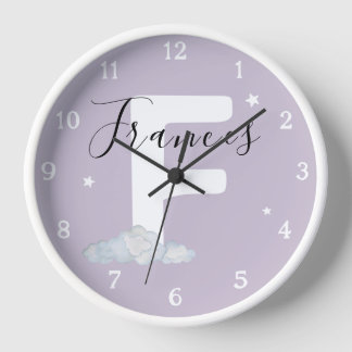 Round White Wood Frame Lavender Nursery Wall Clock Uhr