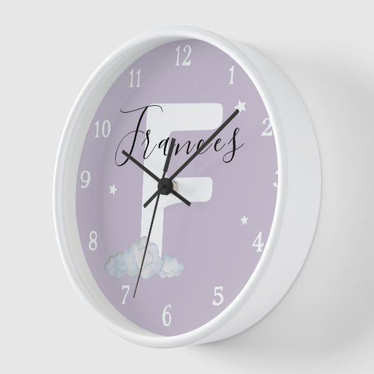Round White Wood Frame Lavender Nursery Wall Clock Uhr (Winkel)