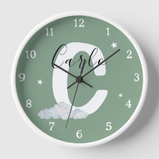 Round White Wood Frame Monogram Nursery Wall Clock Uhr