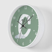 Round White Wood Frame Monogram Nursery Wall Clock Uhr (Winkel)