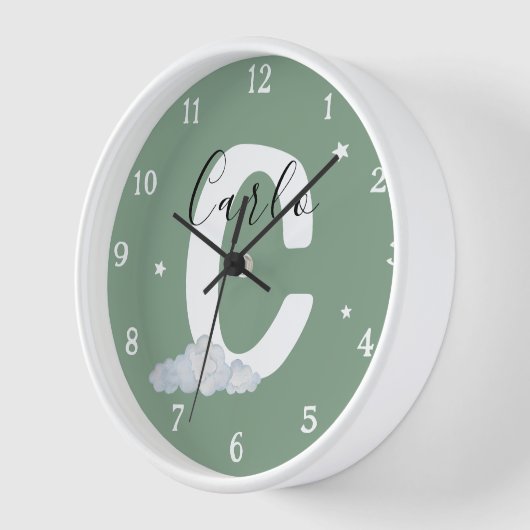 Round White Wood Frame Monogram Nursery Wall Clock Uhr (Winkel)