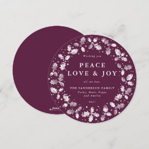 Round Winterberry Holly Wreath Peace Liebe + Freud Feiertagskarte
