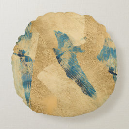 Round Yellow Teal Abstract Throw Pillow Rundes Kissen