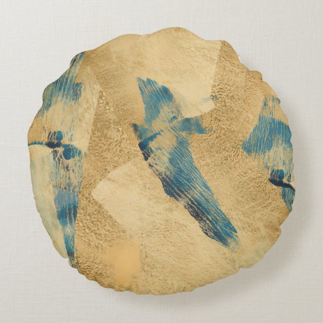 Round Yellow Teal Abstract Throw Pillow Rundes Kissen (Rückseite)