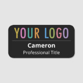 Rounded Black Name Tag mit Logo-Button oder Magnet Namensschild (Vorderseite)