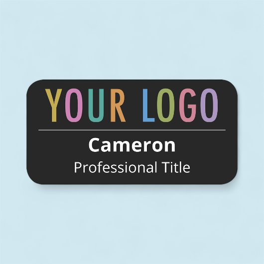 Rounded Black Name Tag mit Logo-Button oder Magnet Namensschild