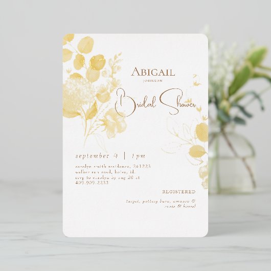 Rounded Botanical Brautparty Gold Foil Folieneinladung (Stehend vorne)