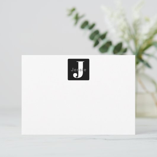 Rounded Box Name & Monogram | Schwarz-weiß & grau Dankeskarte (Stehend Vorderseite)