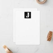 Rounded Box Name & Monogram | Schwarz-weiß & grau Mitteilungskarte (Vorderseite/Rückseite Beispiel)