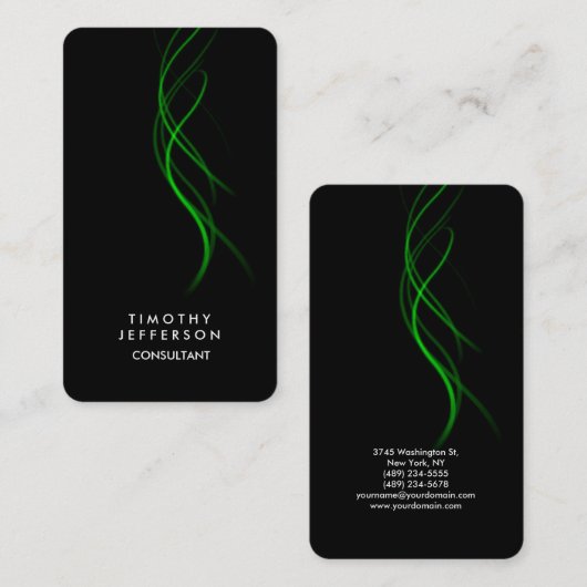 Rounded Corner Black Green Curves Elegant Moderne Visitenkarte (Vorne/Hinten)