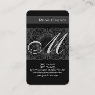 Rounded Corner Pattern Gray Monogram Business Card Visitenkarte