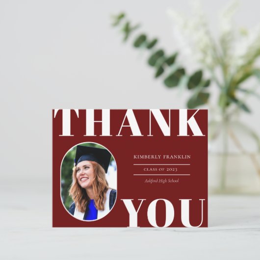 Rounded Foto Frame Abschluss Danke Postcard Postkarte (Stehend Vorderseite)