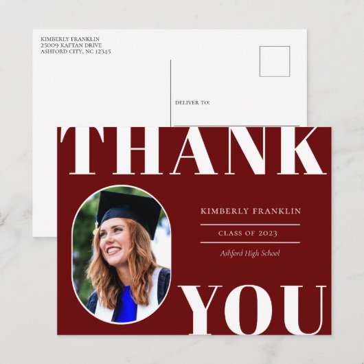 Rounded Foto Frame Abschluss Danke Postcard Postkarte (Vorne/Hinten)