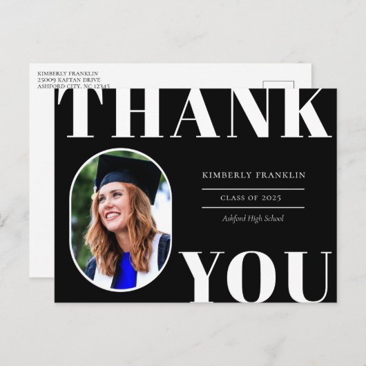 Rounded Foto Frame Abschluss Danke Postcard Postkarte (Vorne/Hinten)