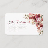 Rounded Mini Burgundy Floral QR Wedding Details Begleitkarte (Vorderseite)