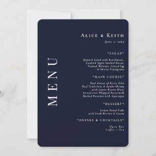 Rounded Navy Modernes Hochzeitsmenü Einladung