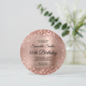Rounded Rose Gold Glitzer Monogram 50. Geburtstag Einladung (Stehend Vorderseite)