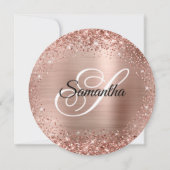 Rounded Rose Gold Glitzer Monogram 50. Geburtstag Einladung (Rückseite)