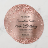 Rounded Rose Gold Glitzer Monogram 70. Geburtstag Einladung (Vorne/Hinten)