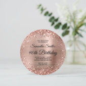 Rounded Rose Gold Glitzer Monogram 90. Geburtstag Einladung (Stehend Vorderseite)