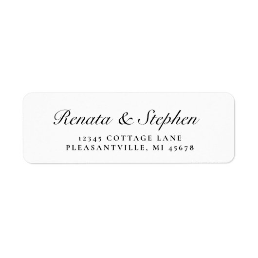 Rounded Script Schwarz-weiß Wedding Rücksendeadres (Vorne)
